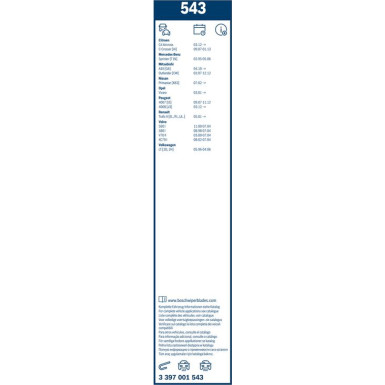 543 BOSCH | Wischerblatt | TWIN-Standard | 3397001543