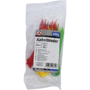 BGS Kabelbinder-Sortiment | farbig | 2,4 x 100 mm | 200-tlg | 80875