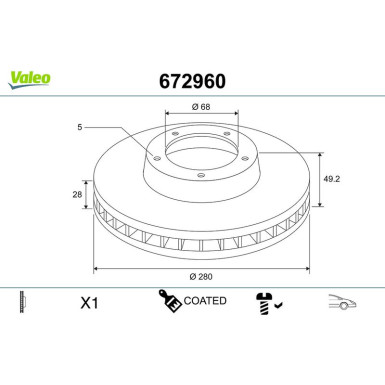 VALEO Bremsscheibe 672960 COATED