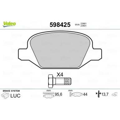 VALEO Bremsbeläge 598425
