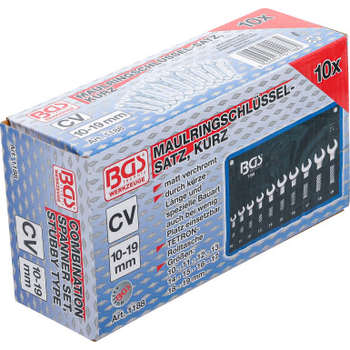 BGS Maul-Ringschlüssel-Satz | extra kurz | SW 10 - 19 mm | 10-tlg | 1188