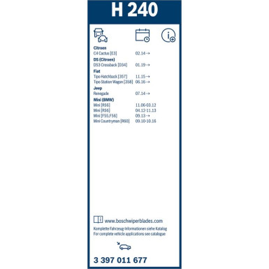 BOSCH | Heckscheibenwischer H240 | Mini Cooper, One | 3397011677