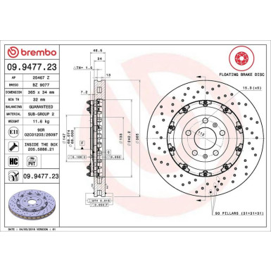 12 481 059 Brembo PREMIUM VA zweiteilig AUDI RS4 05 PRIME LINE - Floating 09.9477.23