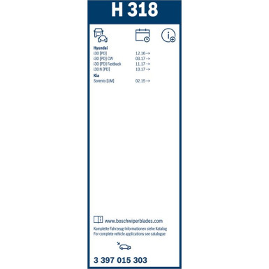 BOSCH | Heckscheibenwischer H318 | HYUNDAI, KIA | 3397015303