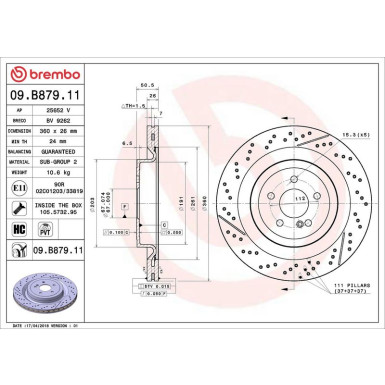 15 482 099 Bremsscheibe HA MERCEDES C-Klasse 12 PRIME LINE - UV Coated 09.B879.11