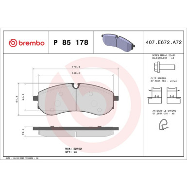 BREMBO Bremsklötze HA MAN TGE VW Crafter 16 PRIME LINE P 85 178