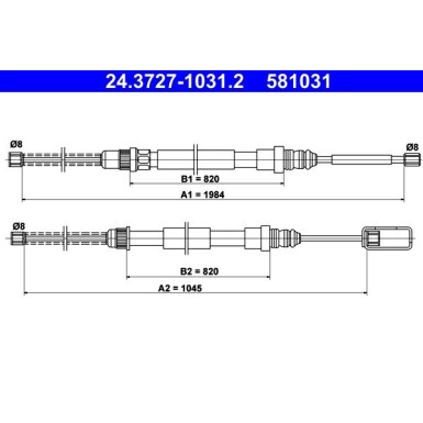 ATE Handbremsseil Seilzug Festellbremse 24.3727-1031.2 ATE Handbremsseil Seilzug Festellbremse 24.3727-1031.2