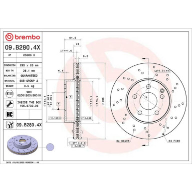 BREMBO Bremsscheibe 09.B280.4X XTRA LINE - Xtra