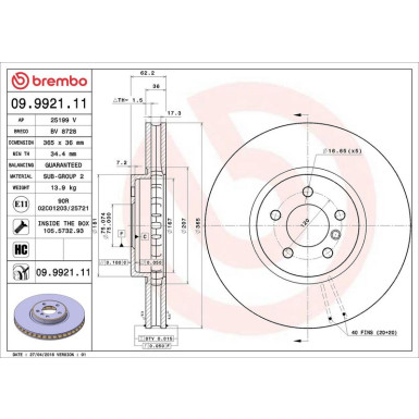 11 481 062 Bremsscheibe VA BMW X5,X6 07 PRIME LINE - UV Coated 09.9921.11