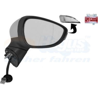 Aussenspiegel re. elek. Verst. bhz. grund Ford Fiesta CB1 asphärisch 6Pin, +Blink. OE 1799161 + HAGUS