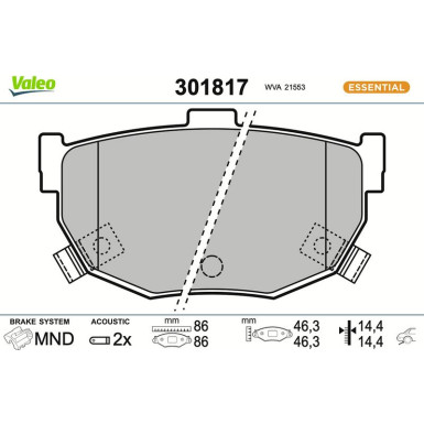 VALEO Bremsbelagsatz, Scheibenbremse 301817
