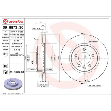 52 481 034 Bremsscheibe VA LAND ROVER Range Rover Sport 05 PRIME LINE - UV Coated 09.8873.31