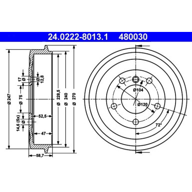 ATE Bremstrommel 24.0222-8013.1