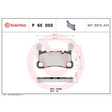 BREMBO Bremsklötze HA PORSCHE Cayenne 17 PRIME LINE P 65 050