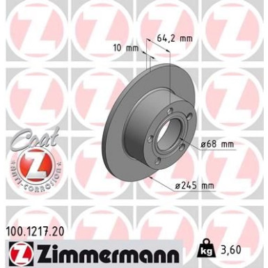 ZIMMERMANN Bremsscheibe 100.1217.20 Coat Z