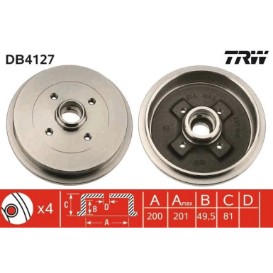 Bremstrommel. Seat T. Arosa/Cordoba/Ibiza/Toledo 91-04 | DB4127 Bremstrommel. Seat T. Arosa/Cordoba/Ibiza/Toledo 91-04 | DB4127