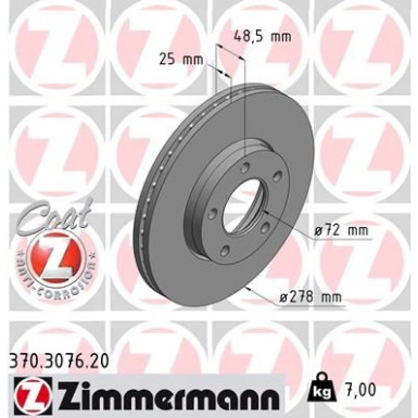 ZIMMERMANN Bremsscheibe | 370.3076.20