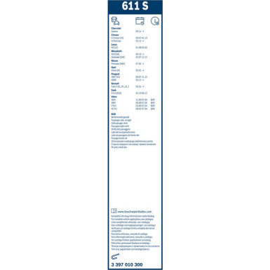 BOSCH | Wischerblatt 611S | LEXUS, MITSUBISHI | 3397010300