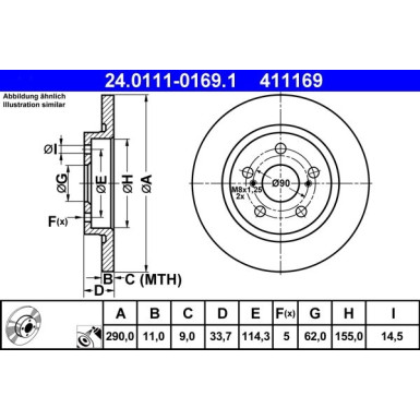 Bremsscheibe Toyota T. Avensis 08 | 24.0111-0169.1
