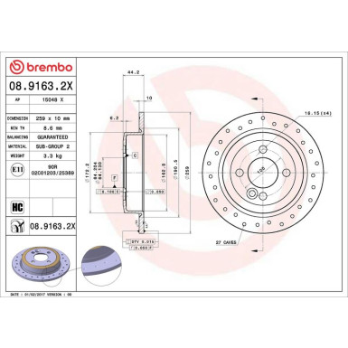 Bremsscheibe HA Xtra | MINI One, Cooper 01 | 08.9163.2X