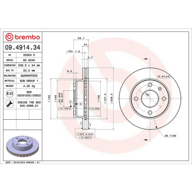 51 481 015 Bremsscheibe VA FORD Escort,Sierra 80 PRIME LINE 09.4914.34