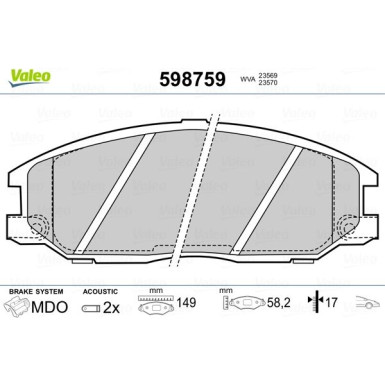 VALEO Bremsbeläge | 598759