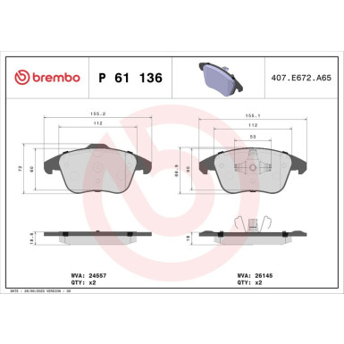 BREMBO Bremsklötze VA | DS DS 3,PEUGEOT 18 | P 61 136