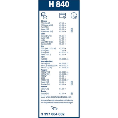 BOSCH | Wischerblatt H840 | TWIN-Standard | 3397004802