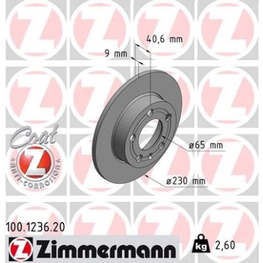 ZIMMERMANN Bremsscheibe 100.1236.20 Coat Z