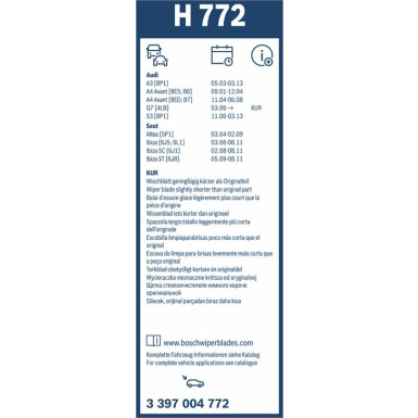 BOSCH | Wischerblatt H772 | TWIN-Standard | 3397004772 BOSCH | Wischerblatt H772 | TWIN-Standard | 3397004772