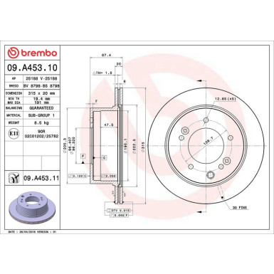 94 482 001 Bremsscheibe HA KIA Sorento 02 PRIME LINE - UV Coated 09.A453.11