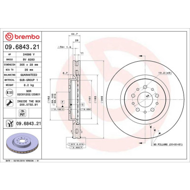 BREMBO Bremsscheibe 09.6843.21 PRIME LINE - UV Coated