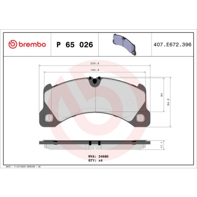 BREMBO Bremsklötze VA PORSCHE Cayenne 10 PRIME LINE P 65 026
