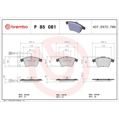 BREMBO Bremsklötze VA VW T5, T6 03 PRIME LINE P 85 081