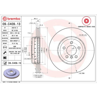 11 481 082 Brembo PREMIUM VA zweiteilig BMW 5,6,7 09 PRIME LINE - Composite 09.C409.13