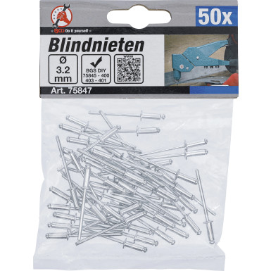 BGS Blindnieten-Sortiment Ø 3,2 mm 50-tlg BGS Do it yourself 75847