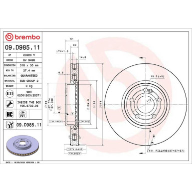 Bremsscheibe VA MERCEDS A, B-Klasse 18 PRIME LINE - UV Coated 09.D985.11