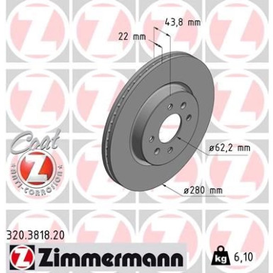 ZIMMERMANN Bremsscheibe 320.3818.20 Coat Z