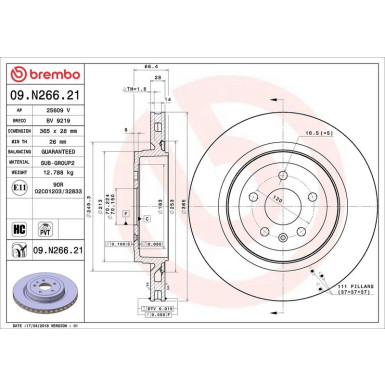 62 482 001 Bremsscheibe HA TESLA Model S 15 PRIME LINE - UV Coated 09.N266.21