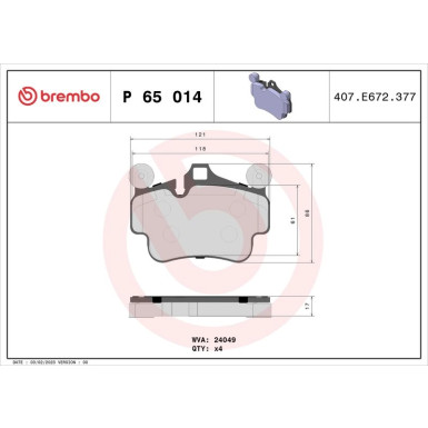 BREMBO Bremsklötze VA PORSCHE 911, Boxster 04-13 PRIME LINE P 65 014