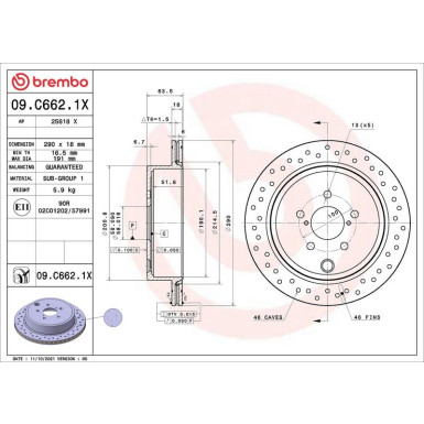 BREMBO Bremsscheibe XTRA HA | SUBARU BRZ,Legacy,TOYOTA 08 | 09.C662.1X