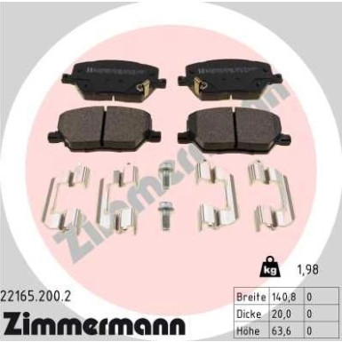ZIMMERMANN Bremsbelagsatz, Scheibenbremse | 22165.200.2