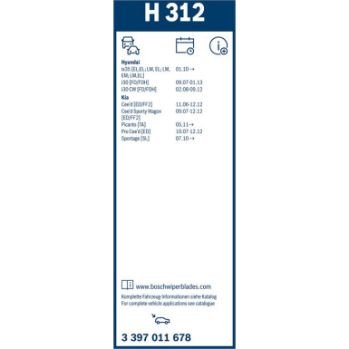 BOSCH | Wischerblatt H312 | Kia ceed/Hyundai i30/i35 | 3397011678