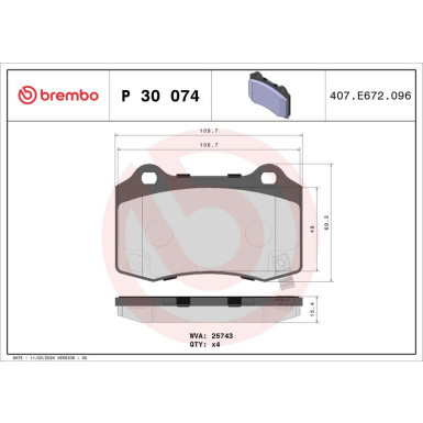 BREMBO Bremsklötze HA | HYUNDAI Genesis, Tesla S 08 | P 30 074