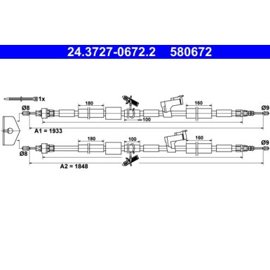 ATE Handbremsseil Seilzug Festellbremse 24.3727-0672.2
