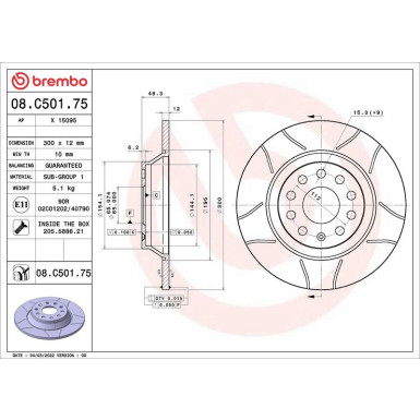 BREMBO Bremsscheibe XTRA HA | AUDI A3,Q,TT,SEAT,SKODA,VW 04 | 08.C501.75