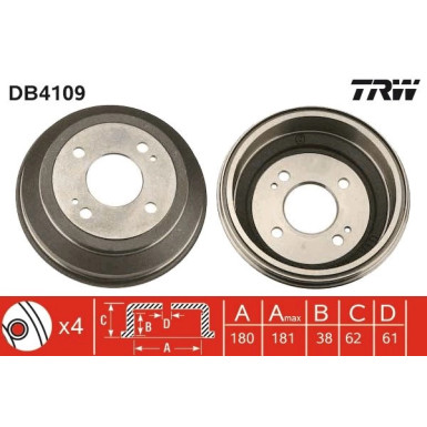 Bremstrommel. Honda T. Civic/Crx 1,2-1,5 83-95 | DB4109 Bremstrommel. Honda T. Civic/Crx 1,2-1,5 83-95 | DB4109