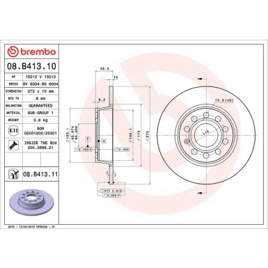 17 482 020 Bremsscheibe HA AUDI,SEAT,SKODA,VW PRIME LINE - UV Coated 08.B413.11