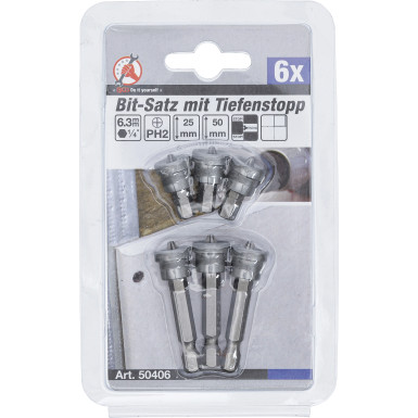 BGS Bit-Satz mit Tiefenstopp für Gipskartonplatten Antrieb Außensechskant 6,3 mm (1/4 ) Kreuzschlitz PH2 6-tlg BGS Do it yourself 50406
