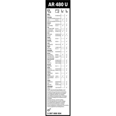 Scheibenwischer Aerotwin AR480U BOSCH | Aerotwin Retro | Subaru, Suzuki | 3397008934